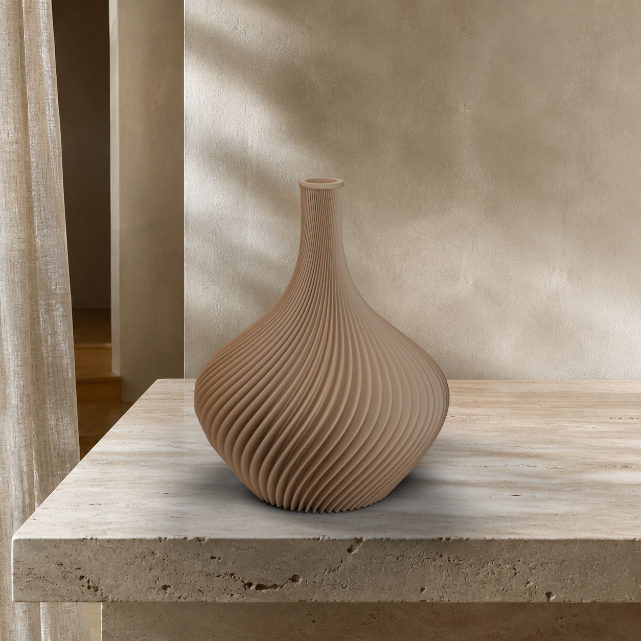Vaso Amelie beige con coste a spirale