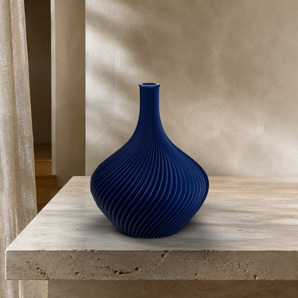 Vaso Amelie blu navy con coste a spirale