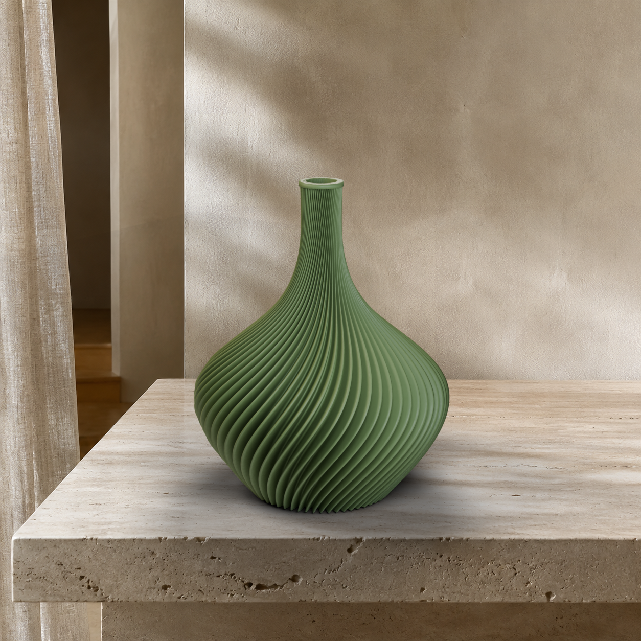 Vaso Amelie verde oliva con coste a spirale